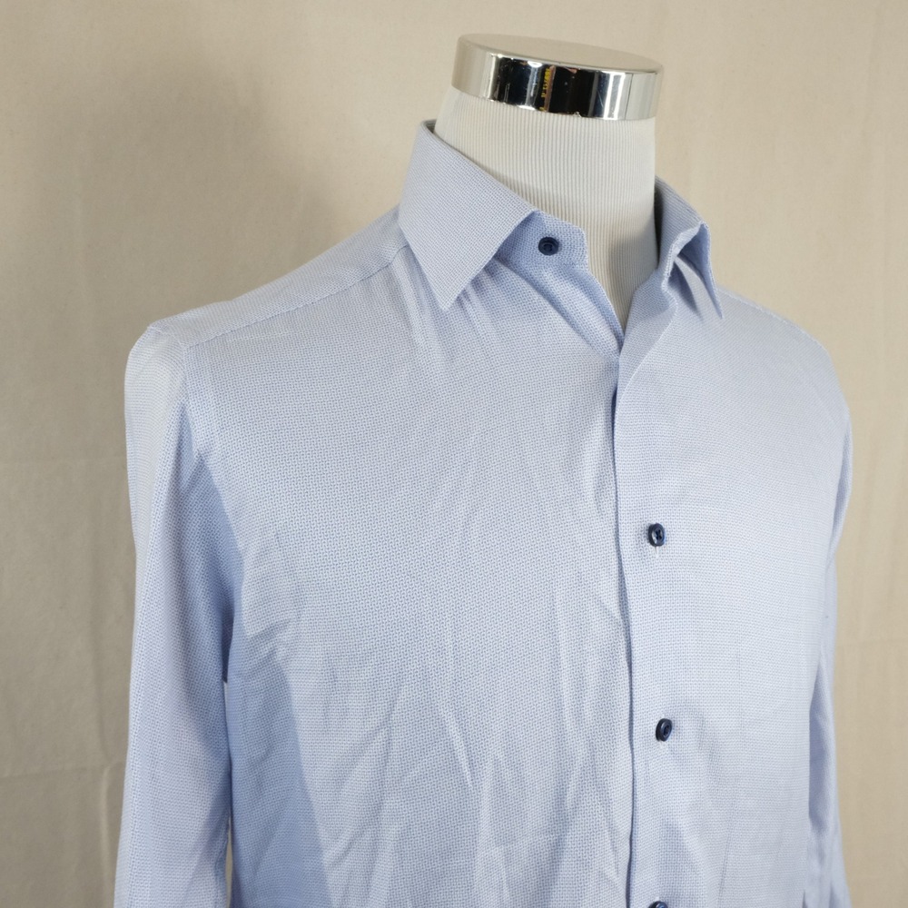 David Donahue 15.5 32/33 Slim Dress Shirt Blue White Geometric Cotton Mens